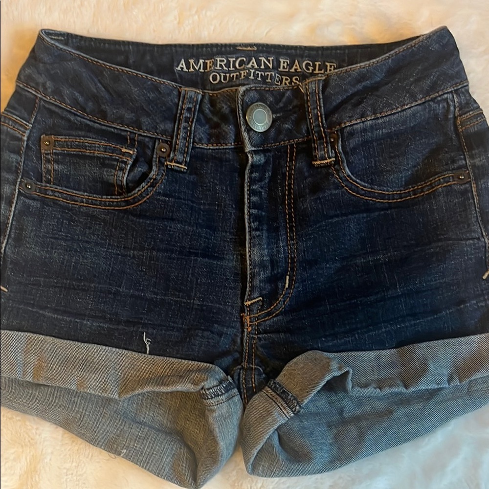 American Eagle Outfitters Blue Jean Shorts with Frayed Hem